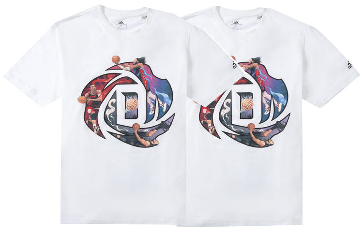Men's adidas Rose Logo Cartoon Ross Pattern Printing Casual Round Neck Short Sleeve White T-Shirt HS4324