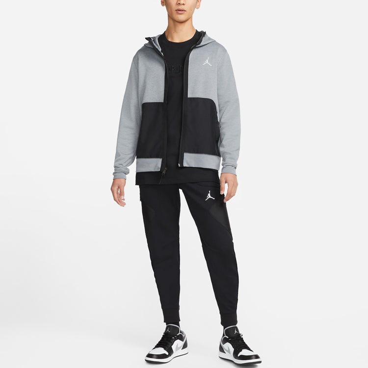 Men's Air Jordan Contrasting Colors Pocket Sports Hooded Cardigan Jacket Gray DJ0876-091