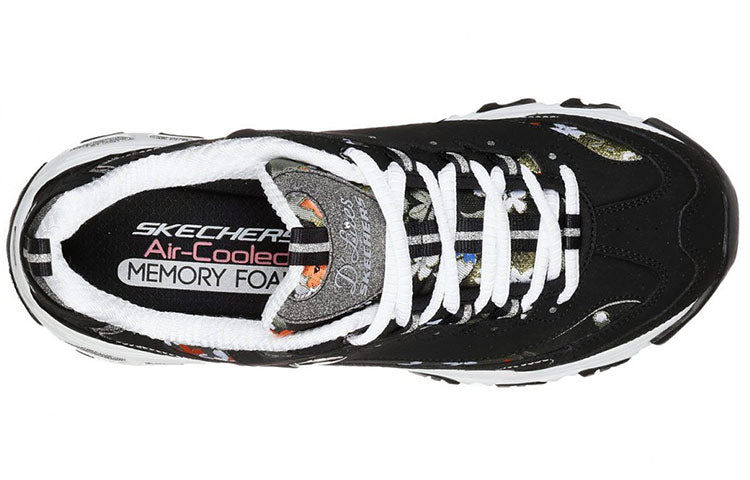 (WMNS) Skechers D'lites Floral Days Running Shoes Black/White 13082-BKW
