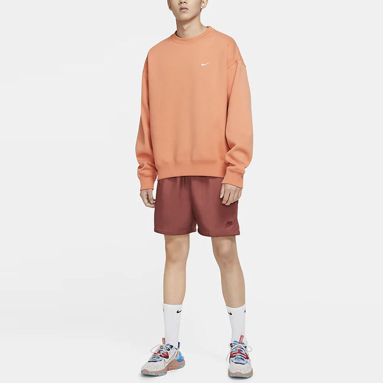 Men's Nike Solid Color Sports Fleece Round Neck Pullover Soft Orange DA0318-863