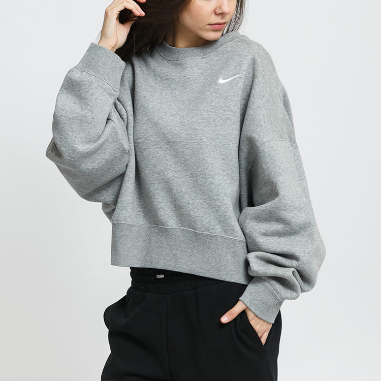 (WMNS) Nike Casual Sports Logo Round Neck Fleece Hoodie light grey Gray CK0168-063