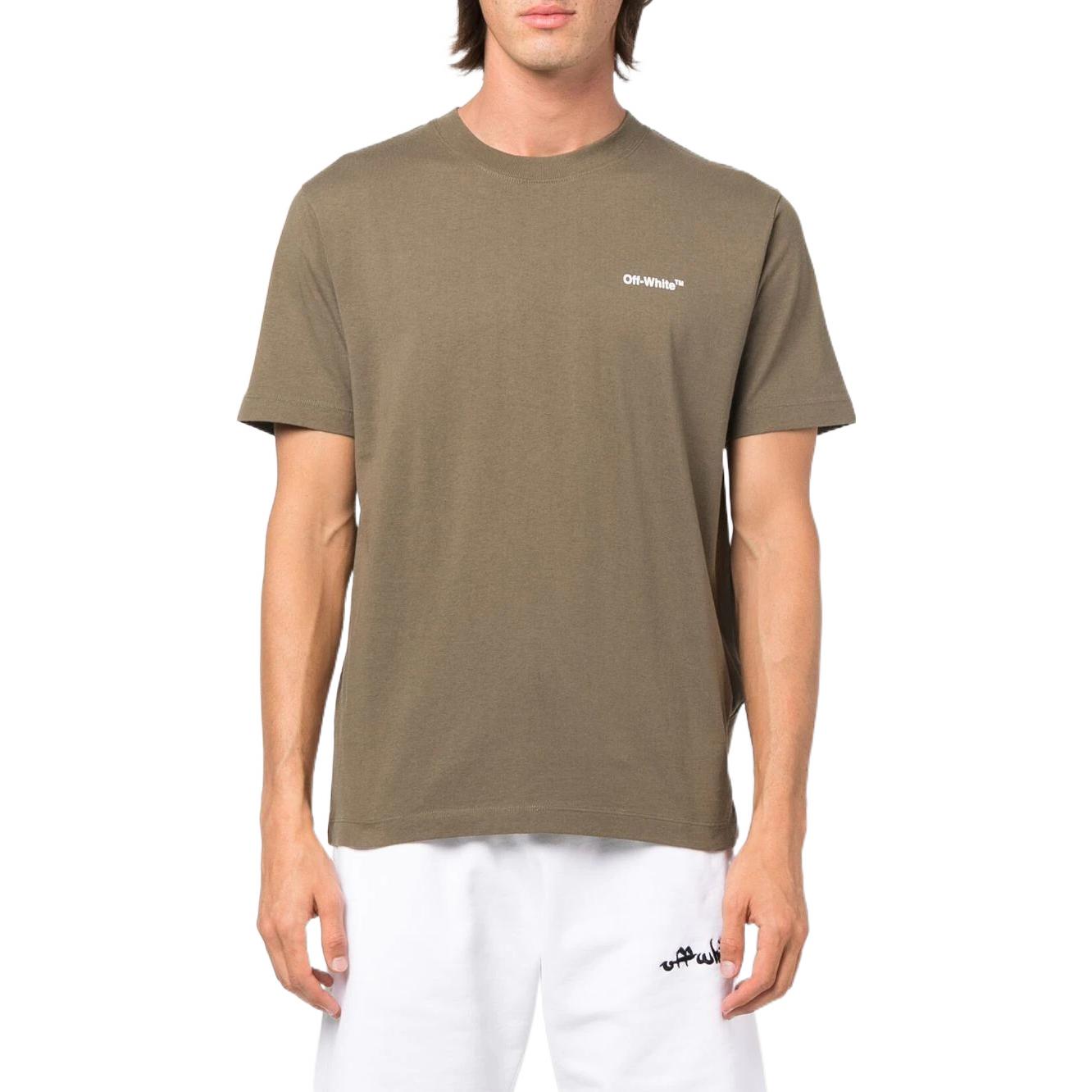 Men's Off-White FW22 Arrow Pattern Printing Round Neck Short Sleeve Green T-Shirt OMAA027F22JER0085601