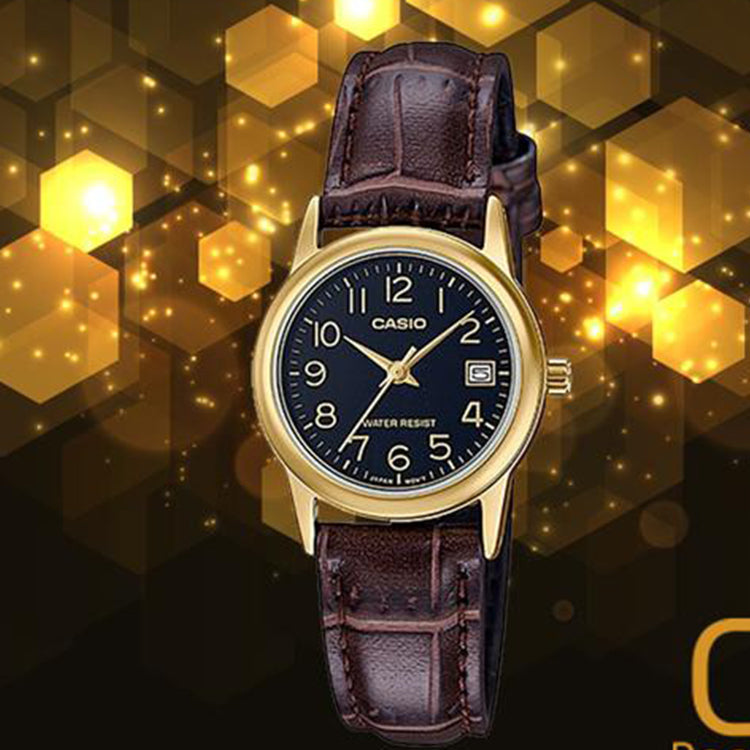 CASIO Quartz Waterproof Brown Strap Brown Analog LTP-V002GL-1B
