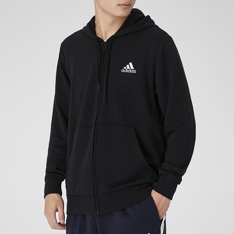adidas Logo hooded Zipper Athleisure Casual Sports Knit Jacket Black GK9044