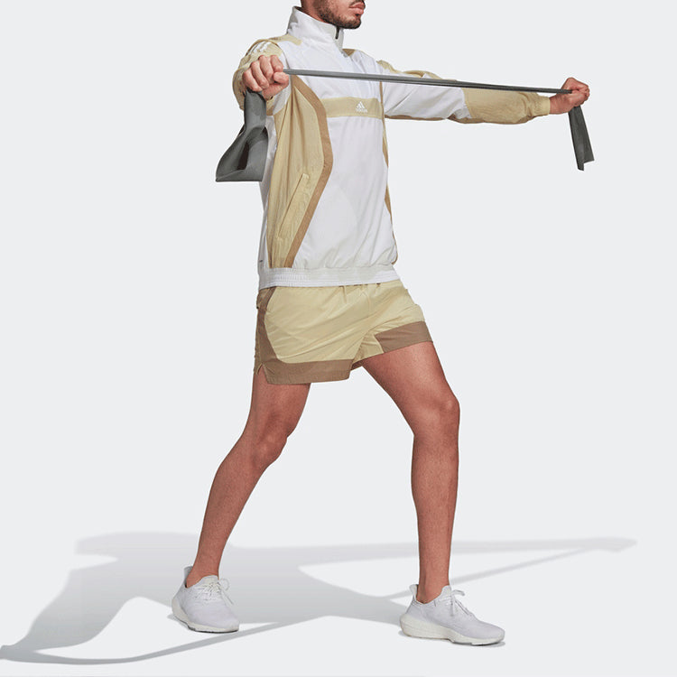 adidas Training logo Sports Half Zipper Colorblock Stand Collar Jacket White HP1879