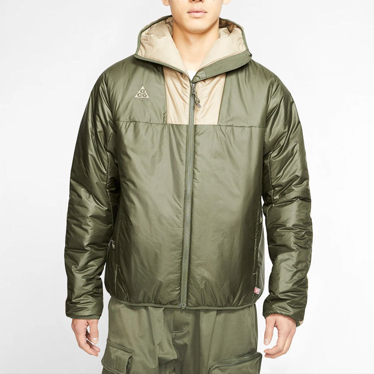 Men's Nike ACG Stay Warm Colorblock Half Zipper Storage Simple Hooded Padded Jacket Green CD7651-325