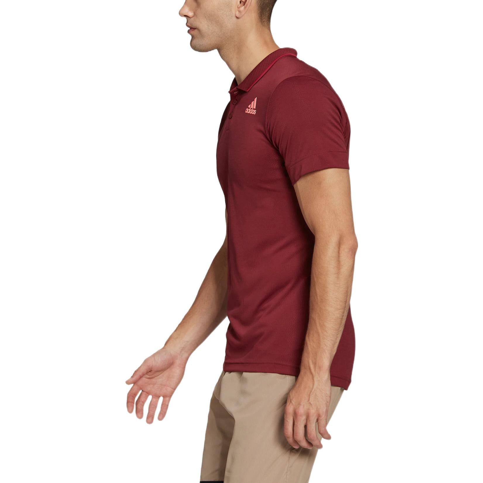 Men's adidas Gameset Solid Color Logo Micro Mark Tennis Sports Short Sleeve Wine Red Polo Shirt HB9133