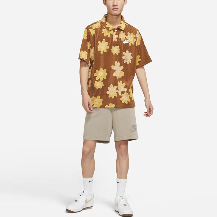 Nike Sportswear lapel Flowers Printing Short Sleeve Brown DM5033-204