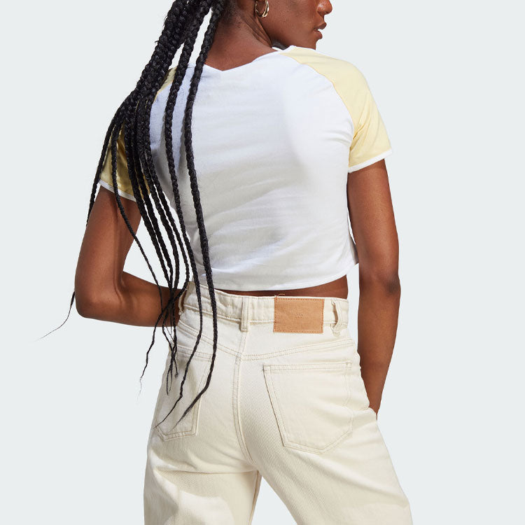 (WMNS) adidas originals Logo Short T-Shirts 'White Yellow' IT8152