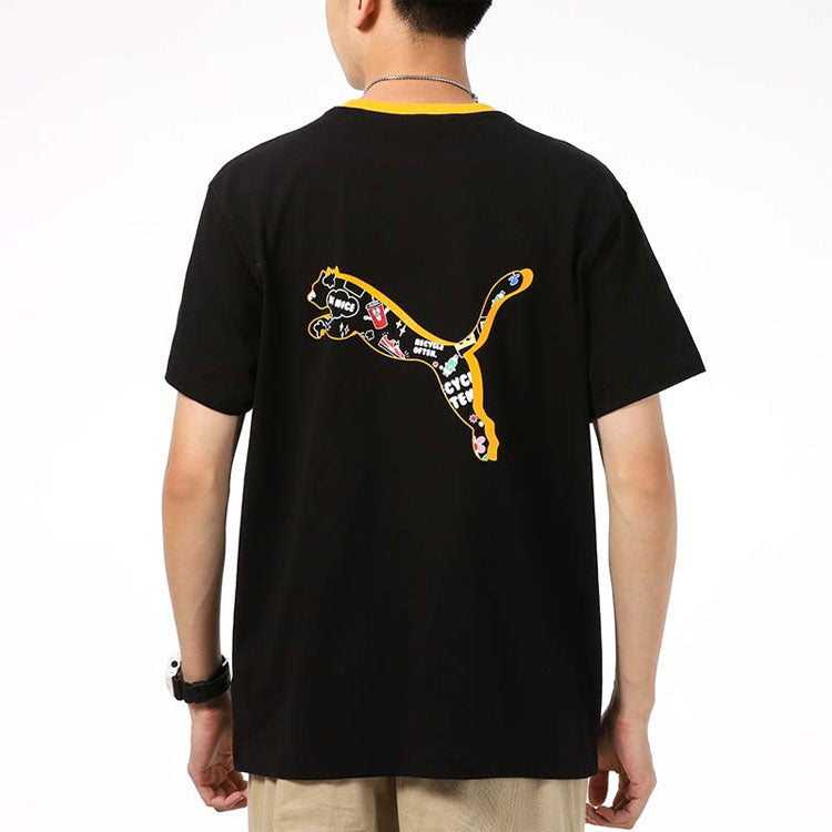 PUMA Awareness Logo Embroidered Printing Sports Loose Round Neck Short Sleeve Black 532034-01