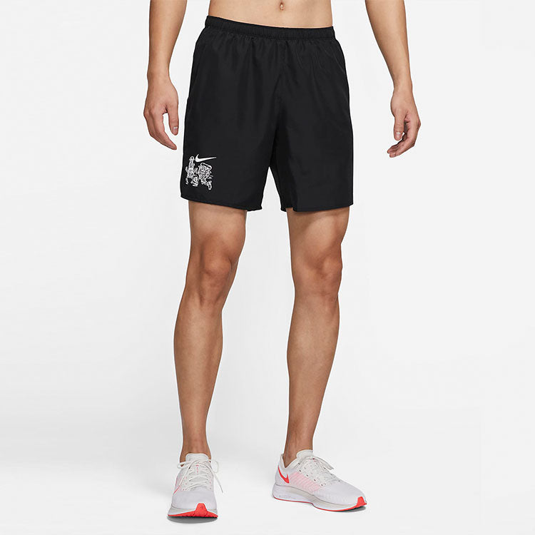 Nike Solid Color Cartoon Pattern Printing Quick Dry Running Training Shorts Black DO0772-010