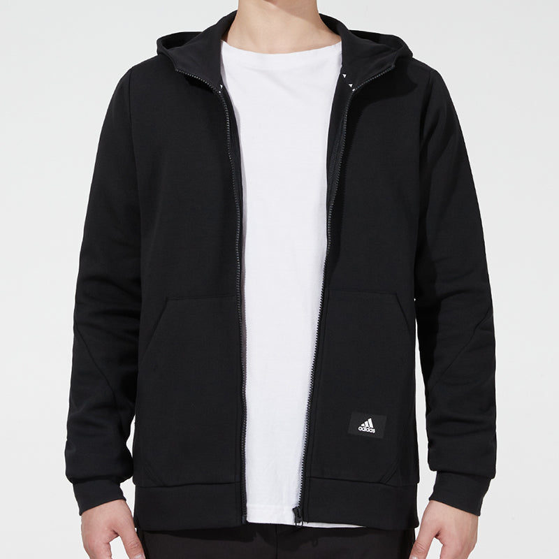 adidas M Fi Dblknt Fz Casual Sports Cardigan Hooded Jacket Black HA1416