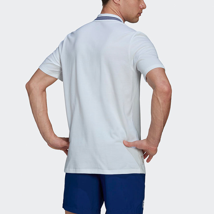 adidas real Madrid Solid Color Stripe Casual Short Sleeve Polo Shirt White H59050