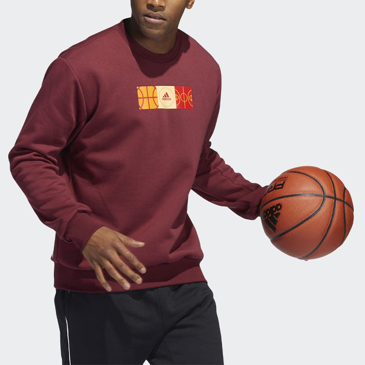 Men's adidas Mic Gfx Crew Limited Basketball Sports Printing Fleece Lined Round Neck Pullover Red HP1024