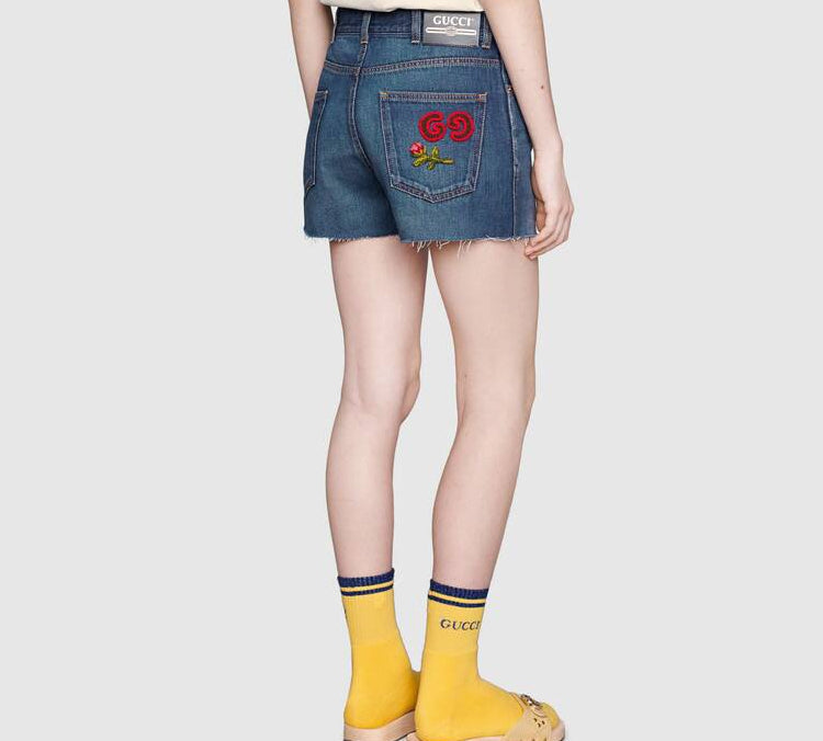 (WMNS) Gucci Knit Denim Shorts Blue 502798-XDATF-4206
