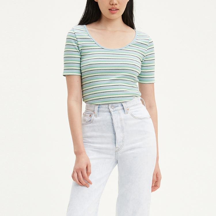 Levis Stripe Round Neck Short Sleeve Blue 85395-0003