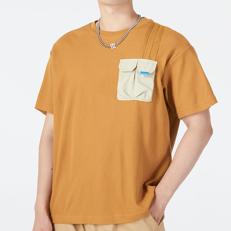 Men's adidas neo Contrasting Colors Pocket Athleisure Casual Sports Round Neck Short Sleeve Wheat T-Shirt HN4706
