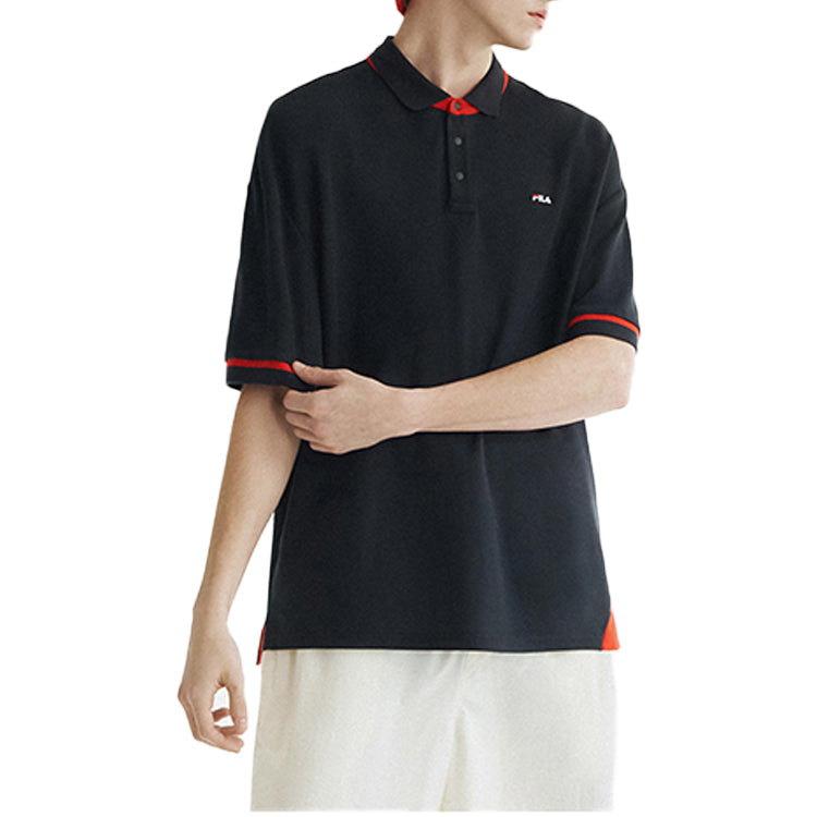 FILA FUSION Alphabet Logo Printing Short Sleeve Polo Shirt Black T11M022105F-BK