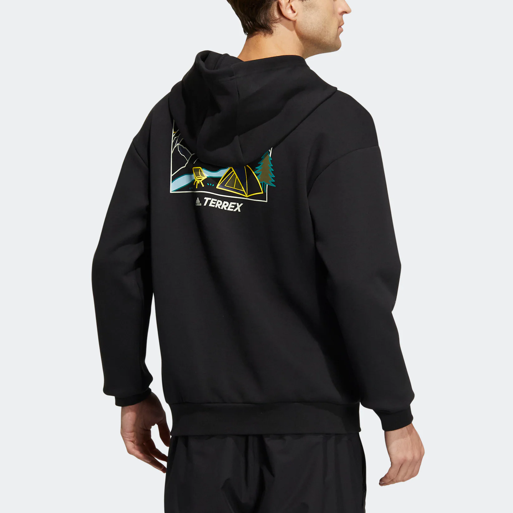 adidas Gfx Hood Swt Back Abstract Pattern Printing Kangaroo Pocket Sports Hooded Long Sleeves Black HN2018
