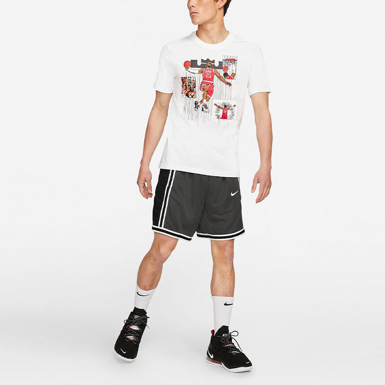 Men's Nike Cartoon Lebron James Shooting Printing Sports Round Neck Short Sleeve White T-Shirt DD0789-100