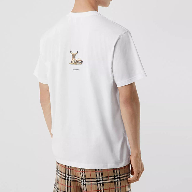 Burberry Deer Print Cotton Oversized Deerlet Printing T-Shirt 'White' 80223701