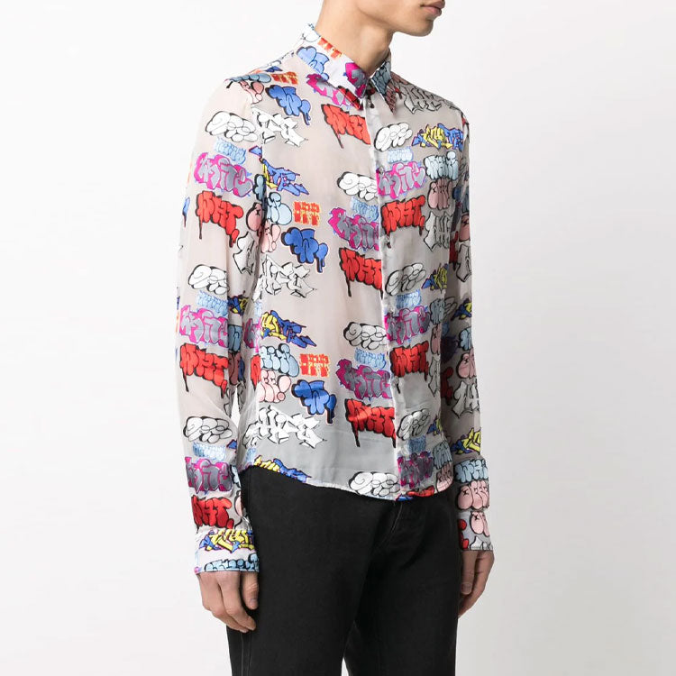 Off-White SS21 Graffiti Logo Printing Long Sleeves Shirt OMGA147R21FAB0018400