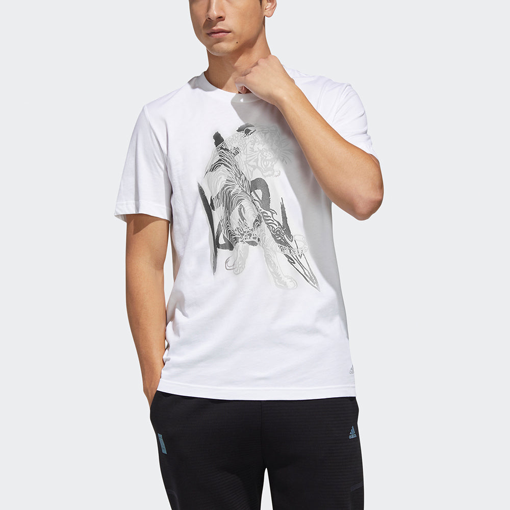 adidas Wj Gfx Tee Series Printing Pattern Round Neck Sports Short Sleeve White GF4056