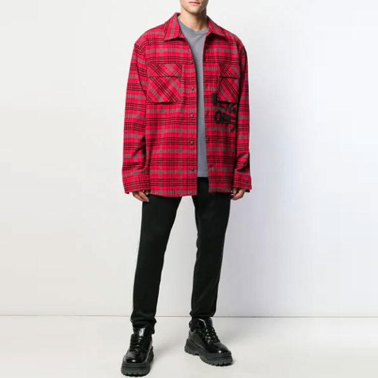 Off-White bled cotton pattern shirt 'Red Black' OMGA091F19F330062010