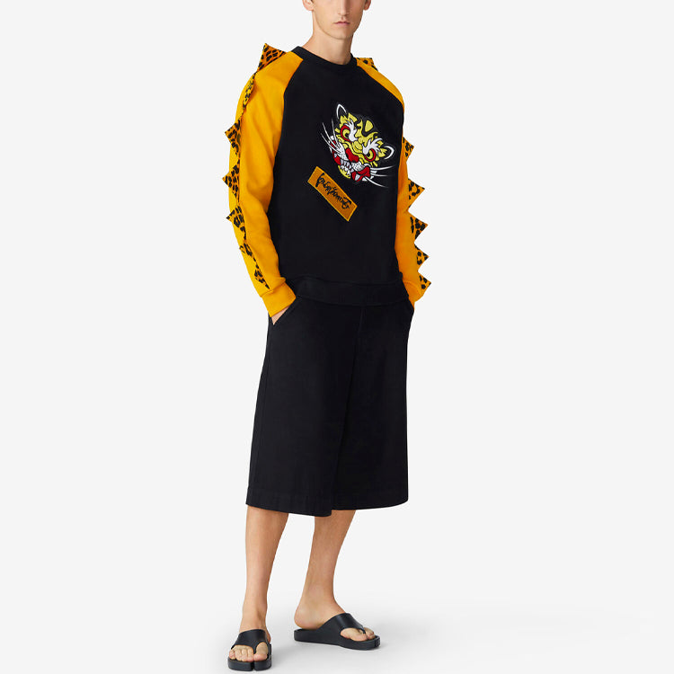 Men's KENZO SS21 Leopard print Printing Splicing ribbed raglan sleeve Black FB55SW3624MH-99