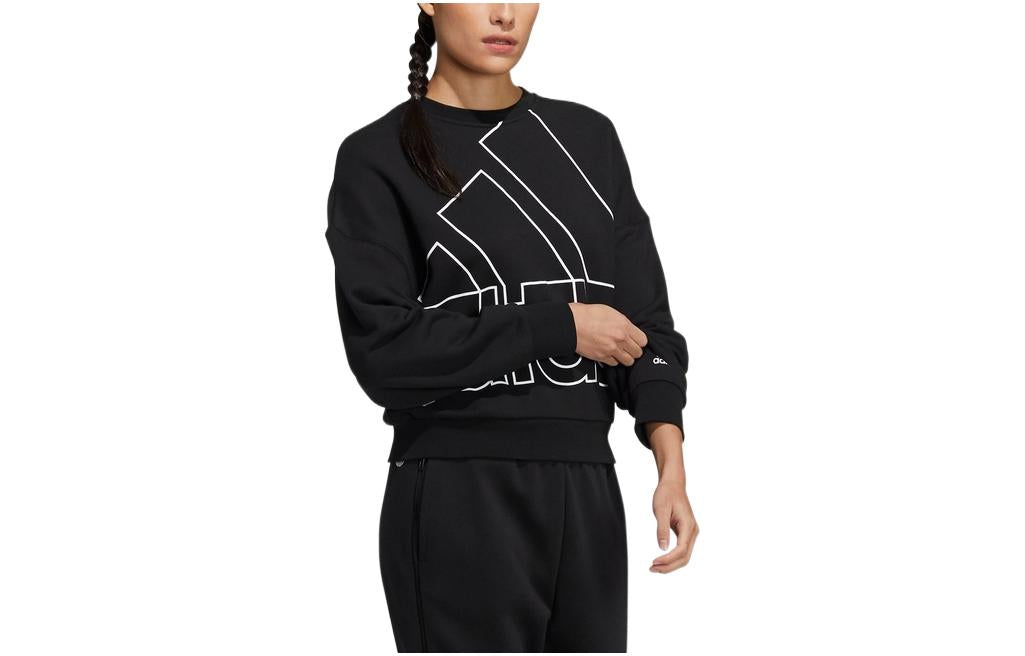 (WMNS) adidas Big Logo Printing Casual Sweaters 'Black' HM9378