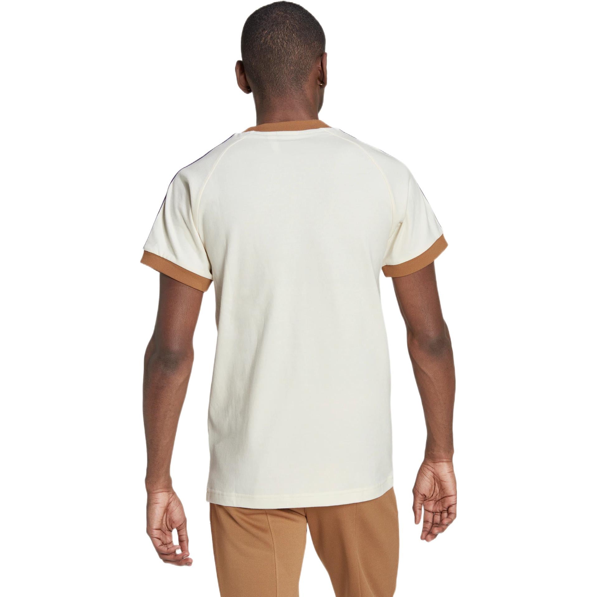 Men's adidas originals Cali Tee Shoulder Stripe Ribbed Round Neck Short Sleeve Milky White T-Shirt IB3422