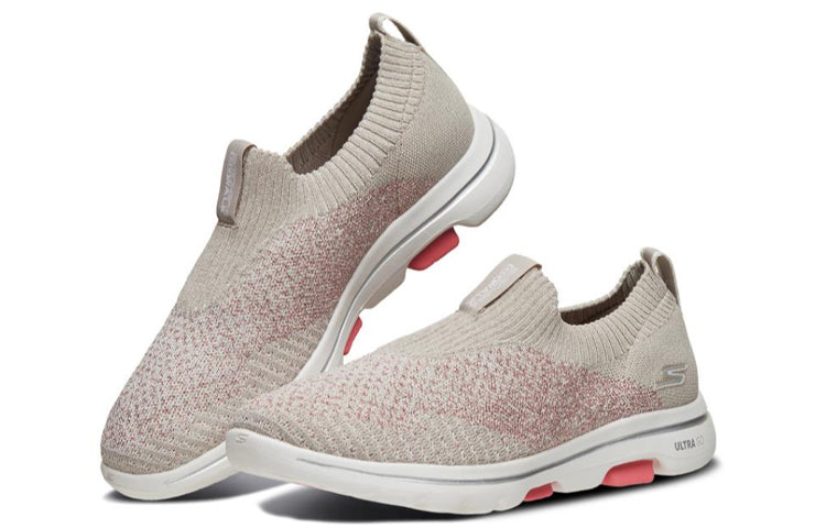 (WMNS) Skechers Go Walk 5 Running Shoes Brown/Pink/White 15915-NTCL