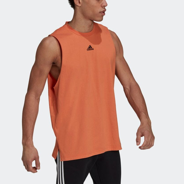 adidas Round Neck Logo Sports Vest Khaki Brown H54037