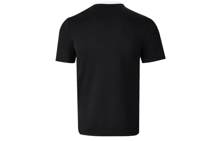 Men's adidas Contrasting Colors Collar Logo Casual Sports Short Sleeve Black T-Shirt HE1573