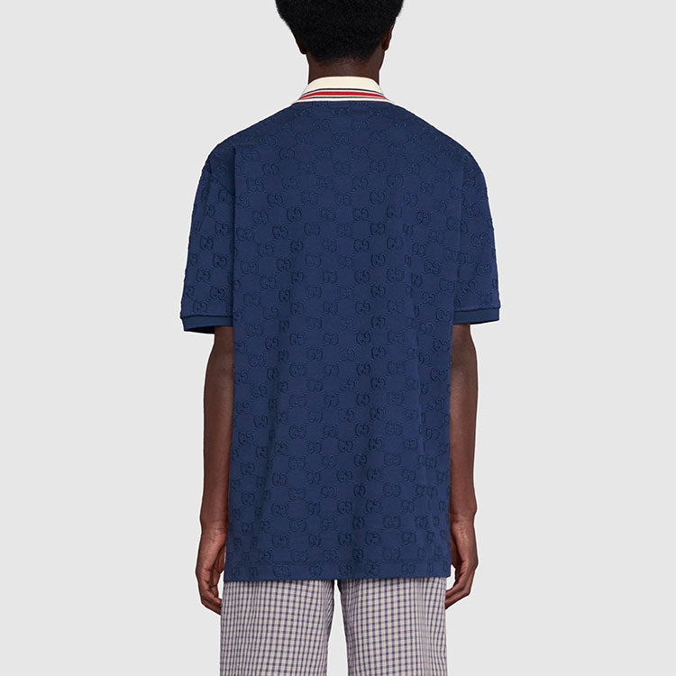 Gucci SS21 GG Elastic Short Sleeve Polo Shirt Blue 598956-XJB0U-4318