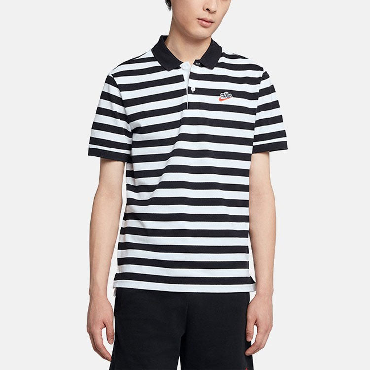 Men's Nike Stripe Short Sleeve polo Black Polo Shirt BQ9075-010