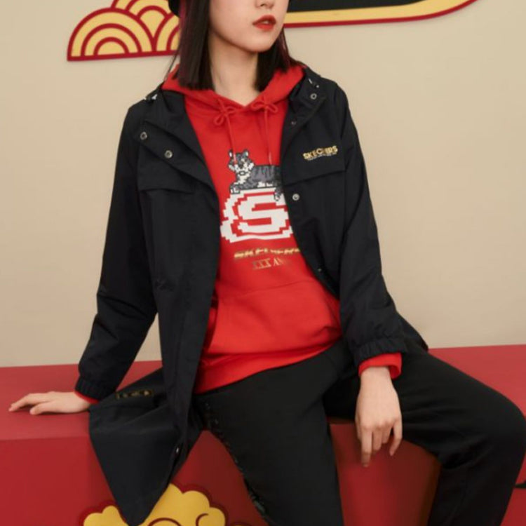 (WMNS) Skechers CNY Series Casual Long Jacket 'Black Red' L122W071-114723