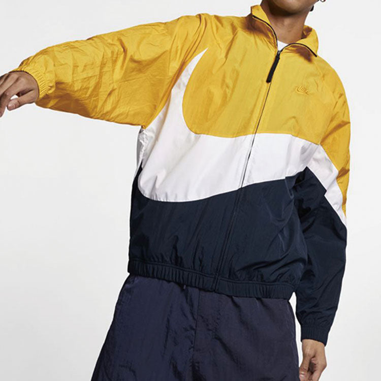 Nike Zipper Knitted Colorblock Sports Windproof Jacket Yellow AR3132-728