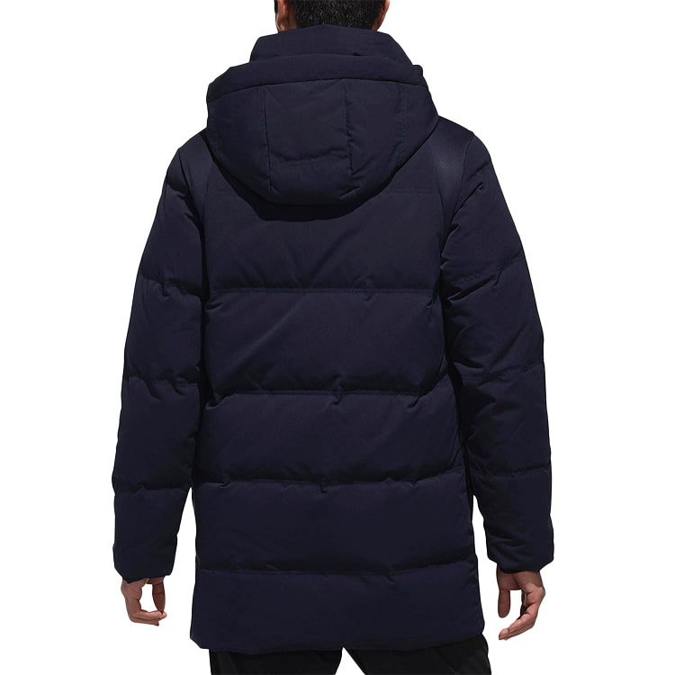 adidas Str Mid Down Solid Color Stay Warm mid-length hooded With Down Feather Jacket Navy Blue CK0970