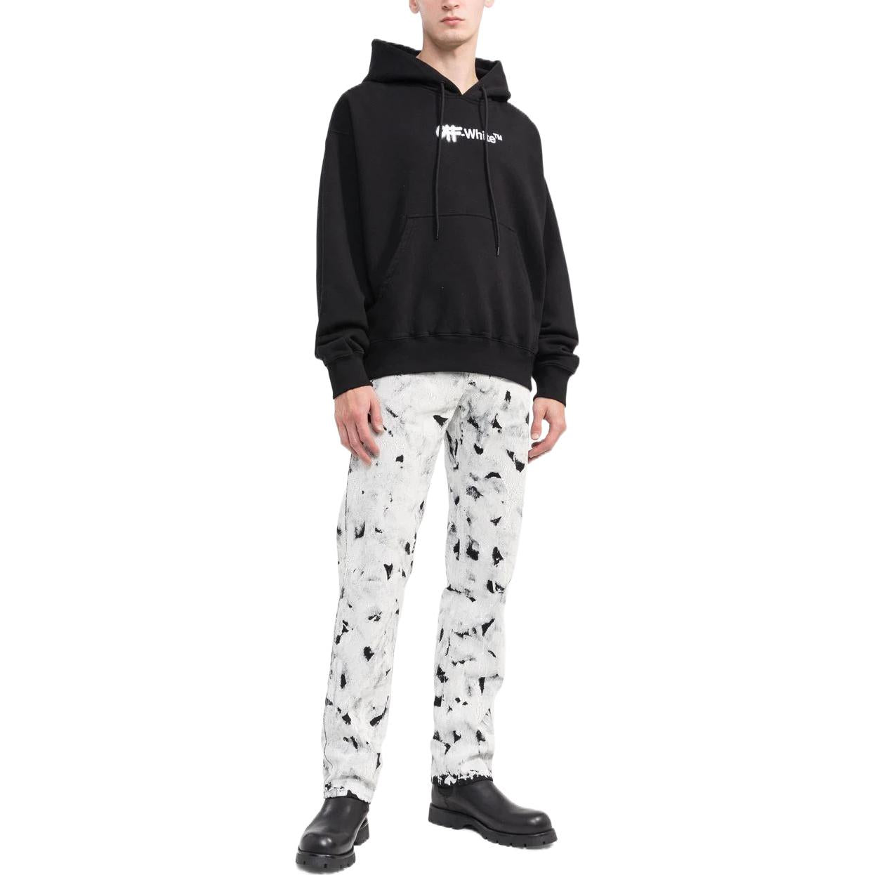 Men's Off-White FW22 Alphabet Logo Printing Hooded Long Sleeves Loose Fit Black OMBB085F22FLE0021001