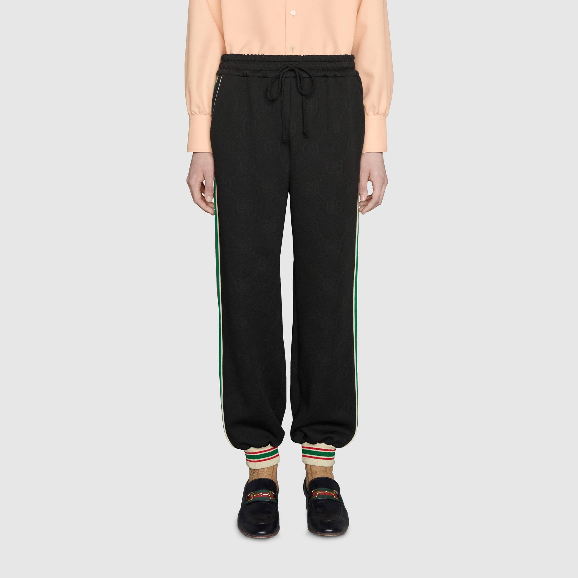Gucci Classic Red Green GG Knit jogging Sports Pants Black 663569-XJDE9-1043
