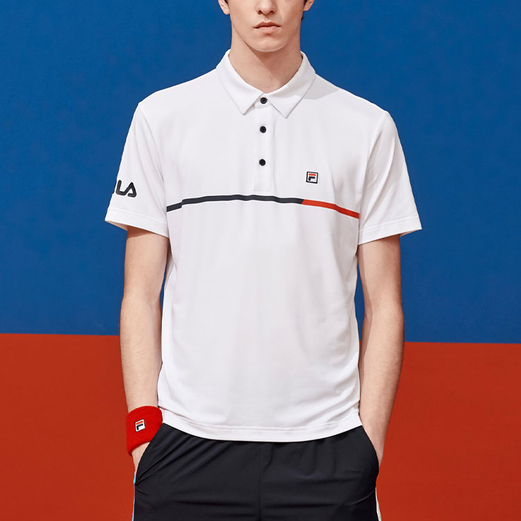 FILA Athletics Embroidered Logo Knit Casual Short Sleeve Polo Shirt White A11M023152F-WT