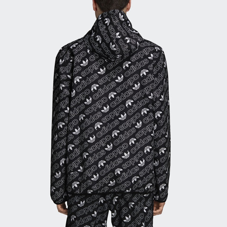 adidas originals Full Print Athleisure Casual Sports hooded Woven Windproof Outdoor Jacket Black DH4796