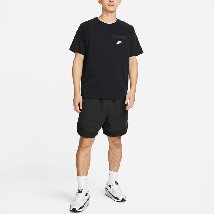Nike Solid Color Chest Pocket Round Neck Casual Short Sleeve Black DQ2414-010