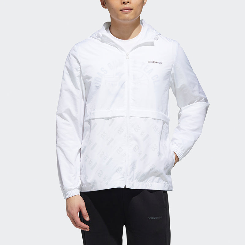 adidas neo M Brlv Wb 2 logo Printing Splicing Windproof hooded track Jacket White GK1512