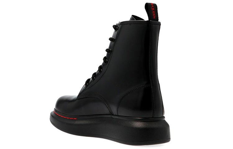 (WMNS) Alexander McQueen Glossed-Leather Platform Ankle Boot 'Black Red' 586394WHX511000