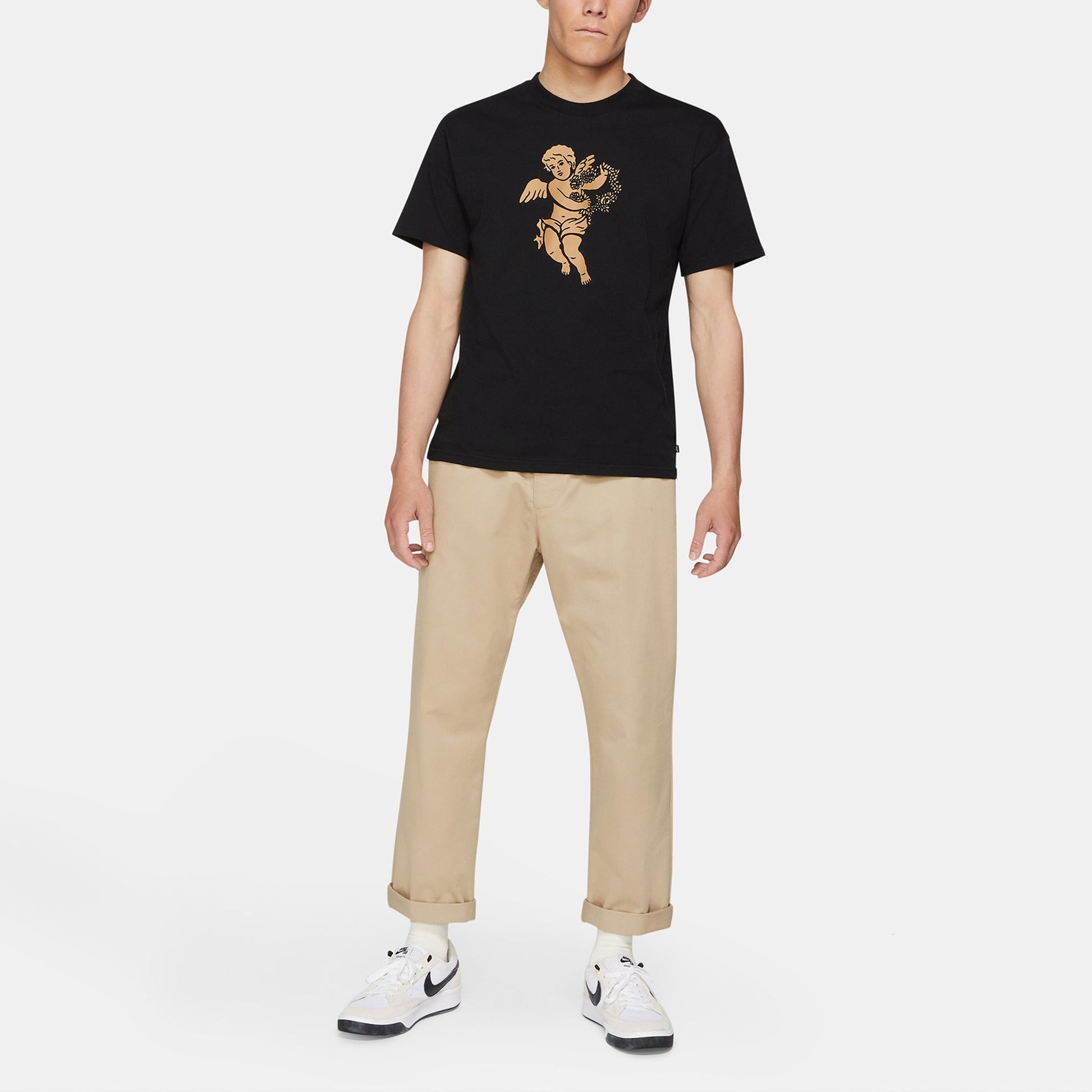 Nike SB Athleisure Casual Sports Breathable Angel Printing Skateboard Short Sleeve Black DJ1219-010