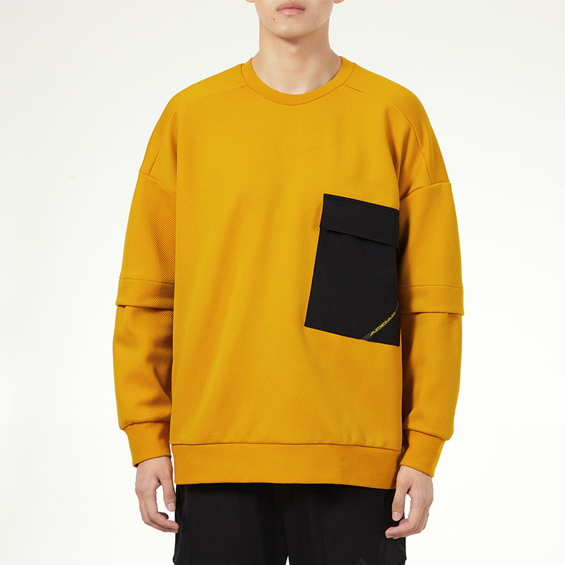 Men's adidas Contrasting Colors Pocket Sports Round Neck Pullover Yellow H39349