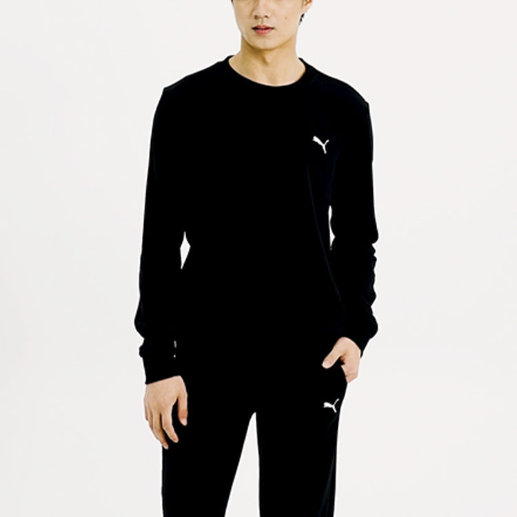PUMA Embroidered Logo Sports Pullover Round Neck Black 590321-01