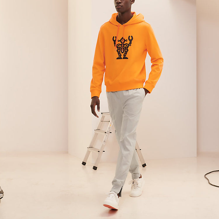 Men's HERMES SS21 Pattern Printing Loose Orange H157760HA30